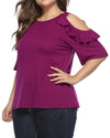 Ruffled Off-The-Shoulder Sleeves Loose T-Shirt