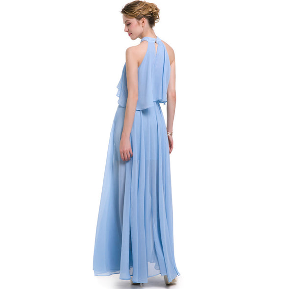 Women's Ssolid Color O-neck Eevening Dress