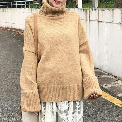 High Collar Loose Solid Color Sweater