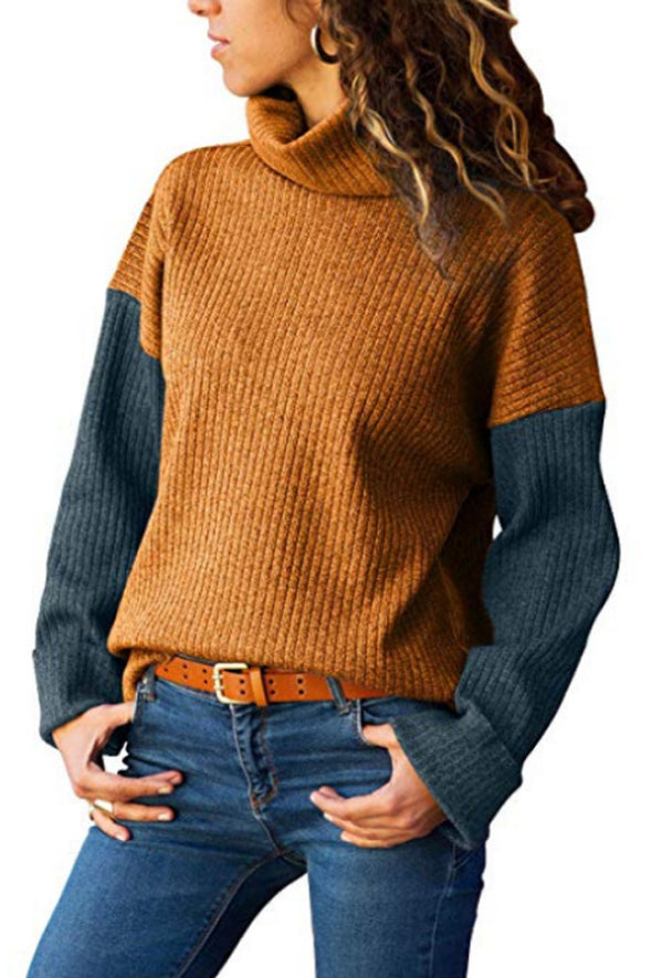 High Neck Patchwork Sweaters