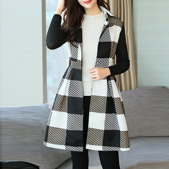 Suit Collar Plaid Cardigan Casual Coat