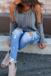 Open Shoulder  Cutout  Plain Sweaters