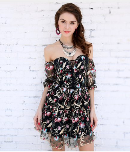 Sexy Style Off the Shoulder Cross Embroidery Dress