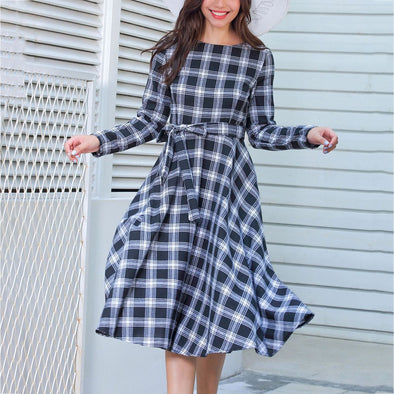 Plaid Bow Tie Midi Dress