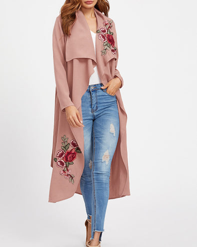 Sexy Lapel Embroidered Splicing Long Sleeve Cardigan Jacket