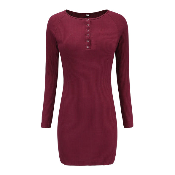 V-Neck Knit Long Sleeve Sexy Slim Dress