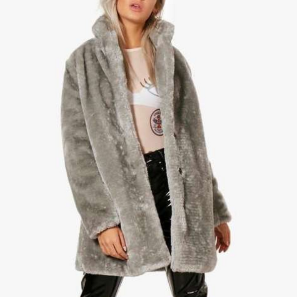 Fashion Faux Fur Pure Color Lapel Plush Coat