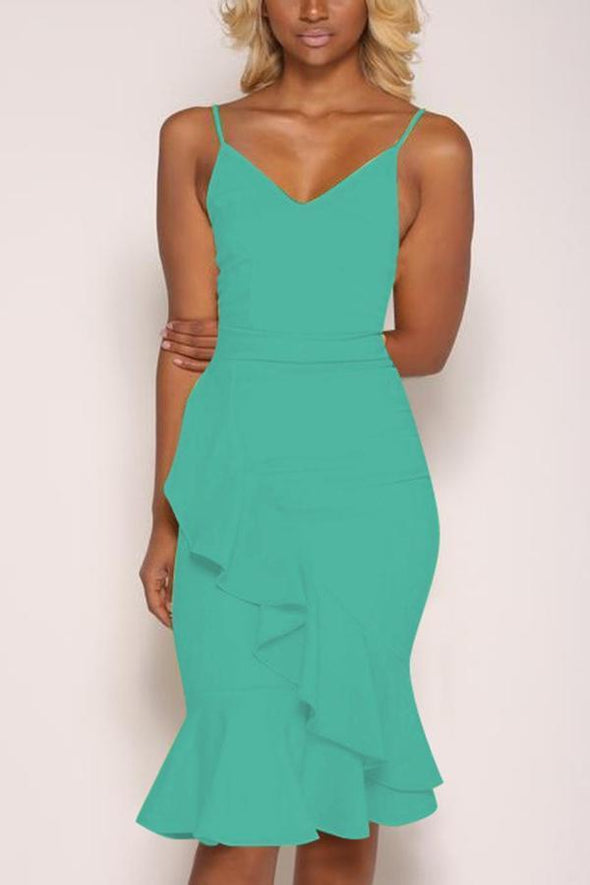 Sexy Plain Sleeveless Fishtail Bodycon Dress