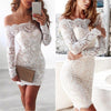 Fashion Solid Lace Hollow Slash Neck Bodycon Dress