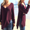 Loose V Neck Long Sleeve Split Sweater