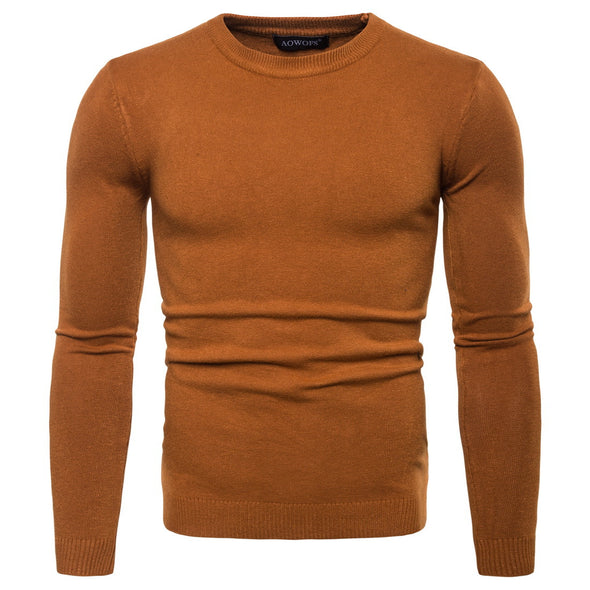 New Men's O-Neck Solid Color Long Sleeve Sweater