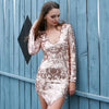 Sexy V Neck Long Sleeve Geometric Slim Sequin Woman Elegant  dress