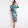 Copy of Summer Deep V Two Split Print Beach Dress Kafftan Long Sleeve Ruffle Seaside Maxi Dress