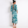 Copy of Summer Deep V Two Split Print Beach Dress Kafftan Long Sleeve Ruffle Seaside Maxi Dress