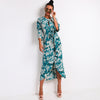 Copy of Summer Deep V Two Split Print Beach Dress Kafftan Long Sleeve Ruffle Seaside Maxi Dress