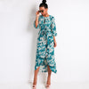 Copy of Summer Deep V Two Split Print Beach Dress Kafftan Long Sleeve Ruffle Seaside Maxi Dress