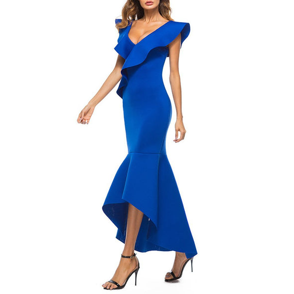 Sexy V Collar Halter Irregular Fishtail Evening Dress