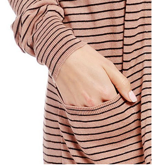 Long Sleeve Striped Double Side Pocket Cardigan Coat