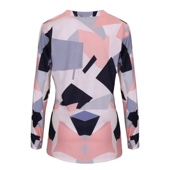 Women's Print V-neck Long Sleeve Shirt