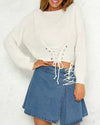 V-neck Loose Cross Straps Drawstring Openwork Sweater