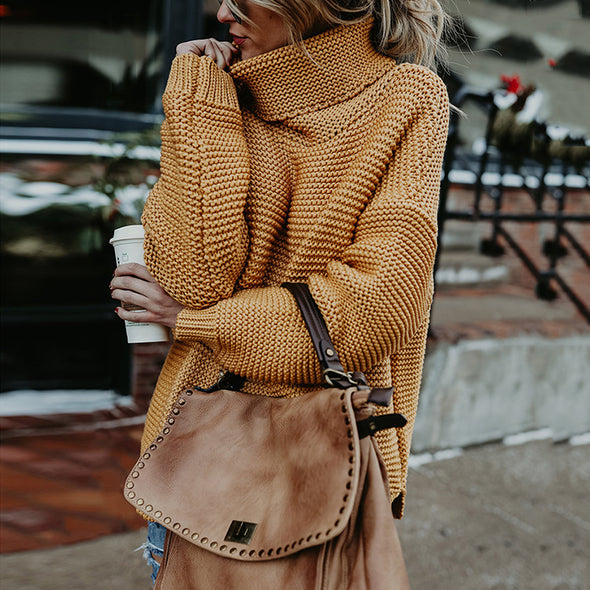 Thick-Line Long-Sleeved High-Neck Sweater