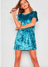 Fashion Solid O-Neck Stitching Velvet Shift Dress