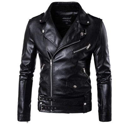 Fashion Boutique Punk Locomotive Slim Harley Leather Men's Jacket