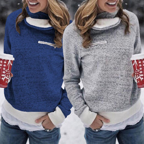 Fashion High Neck Zipper Long Sleeve Plush Sweatshirt