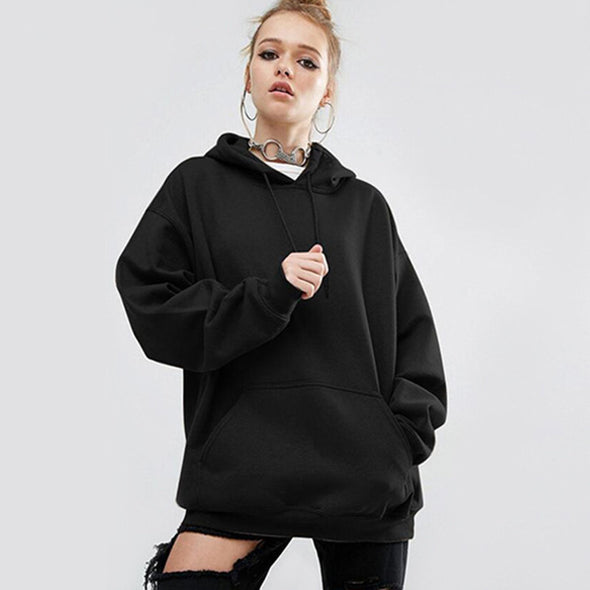 Fashion Loose Long Sleeve Pure Color Hoodies