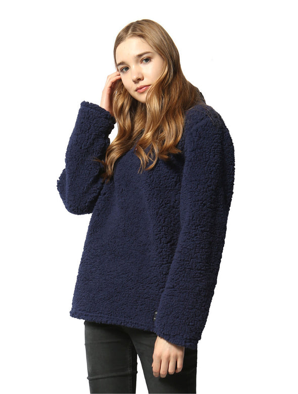 Warm Plush Long Sleeve Pure Color Sweatshirt