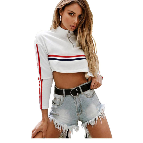 Round Neck  Long Sleeve Short Sport Sweatshirt