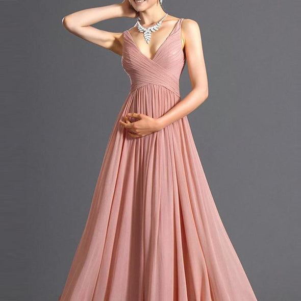 Elegant Deep V-Neck Chiffon Wedding Evening Dress