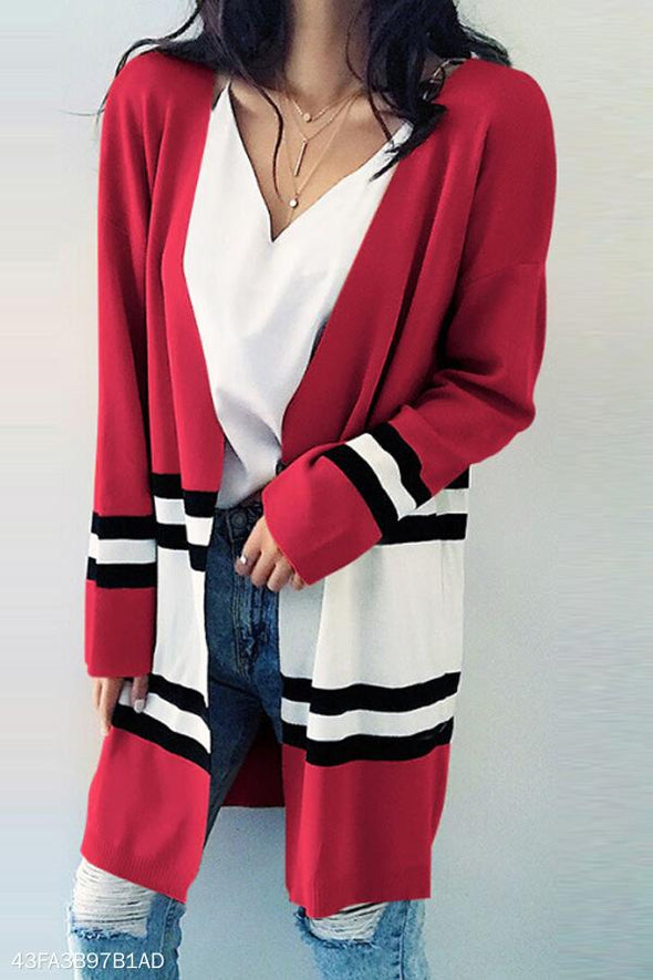 Polyester Casual  Autumn  Striped Cardigans