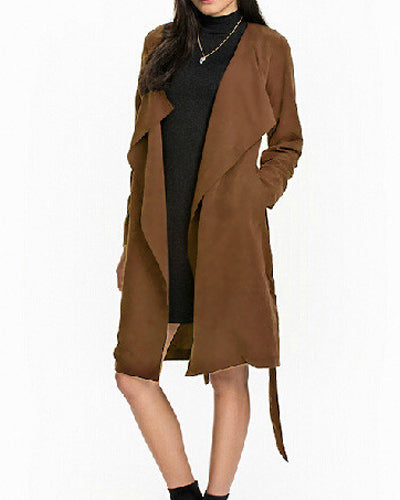 Fashion Long Sleeve Lapel Belt Cardigan Jacket