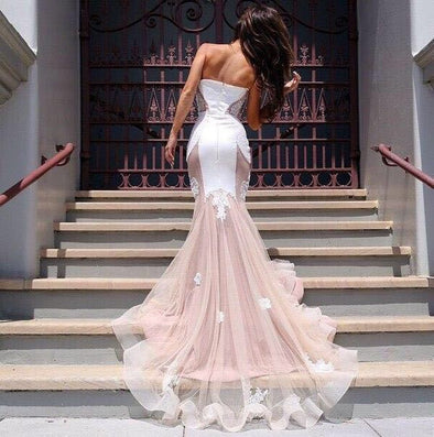 Women's Lace Sexy Fishtail Tube Top Evening Dress