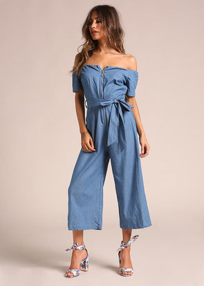 New cowboy slash neck Cropped jumpsuit