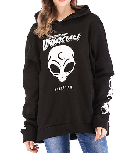 Printed Fleece Long Sleeve Hooded Casual Sweatshirt