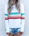 Printed Color Striped Long Sleeve Sweatshirt