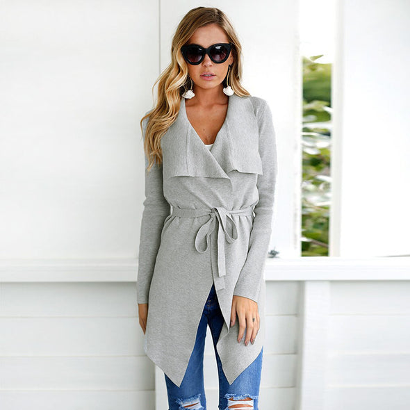 Lace-Up V-Neck Cardigan Irregular Windbreaker Coat