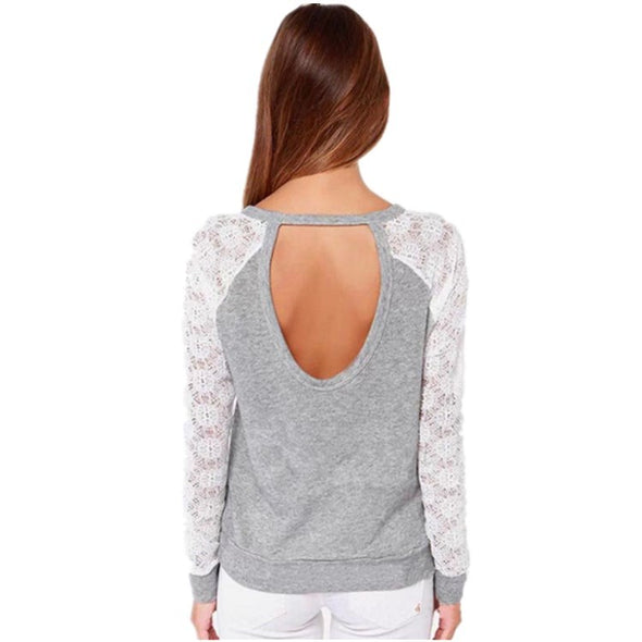 Lace Stitching Round Neck Sweatshirt