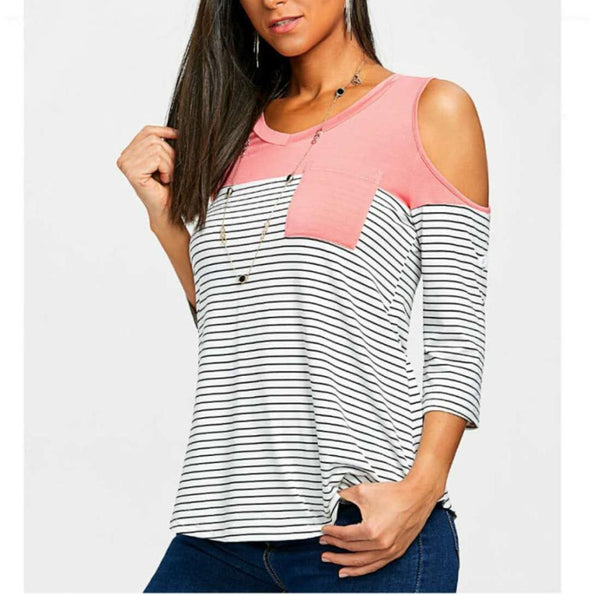 Fashion Stripe Mosaic Contrast Strapless T-Shirt