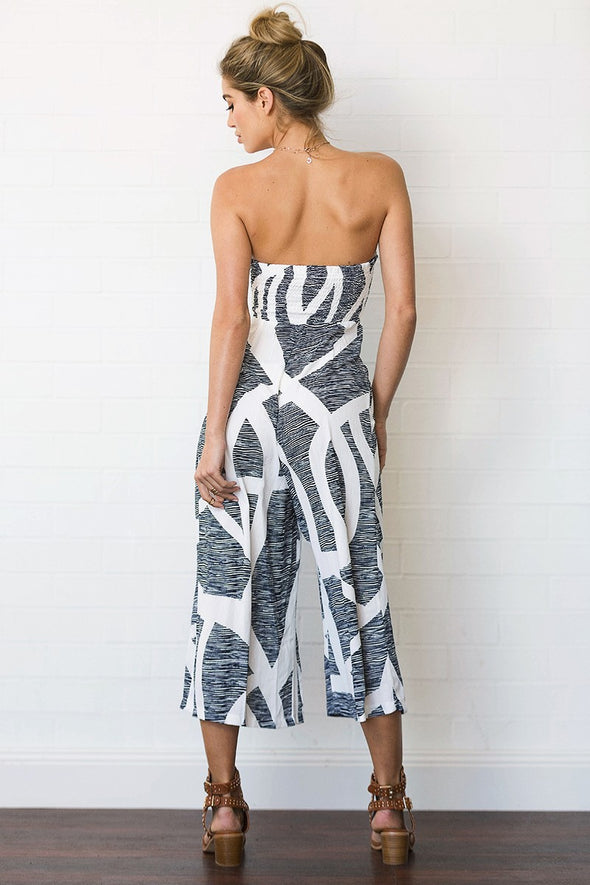 Sexy Wrapped Chest Digital Print Wide Leg Jumpsuit