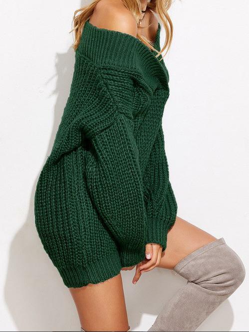 Off Shoulder V-neck Solid Color Sweater Tops