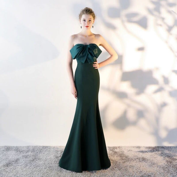 Sexy Solid Bowknot Off-Shoulder Evening Dress