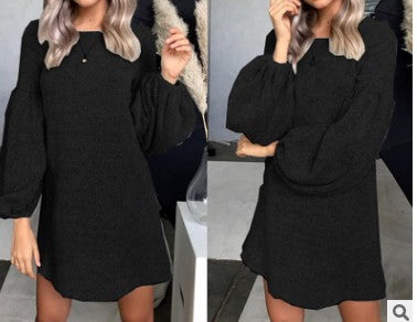 New Solid Color O-Neck Puff Sleeve Sweater