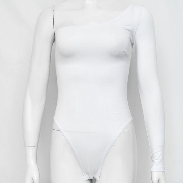 New One Shoulder Long Sleeved Sexy Bodysuit