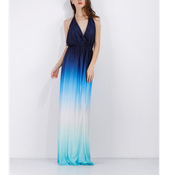 Sleeveless Gradient Sleeveless V Neck Evening Dresses