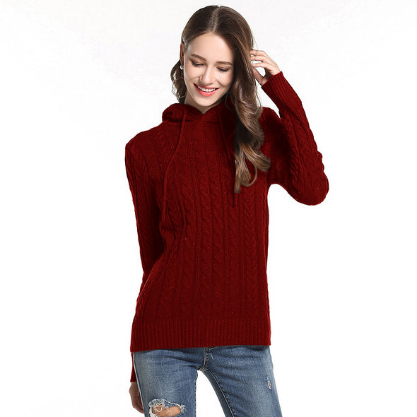 Casual Hooded Long Sleeve Knitting Sweaters