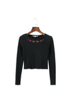 Ross Embroidery Midriff-baring Round Neck Long Sleeve Sweaters