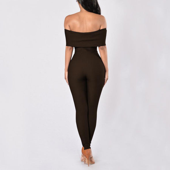 Cutaway Collar Elastic Slim Jumpsuit